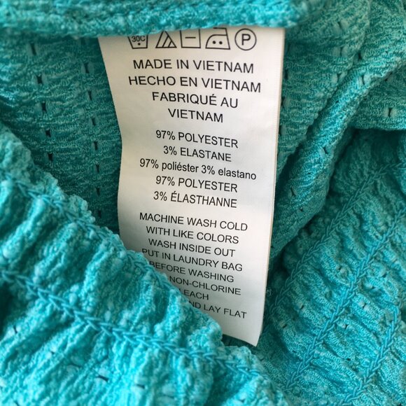 MICHAEL KORS Turquoise Blue Textured Gold Logo Hardware Drawstring Waist Shirt - Picture 3 of 11